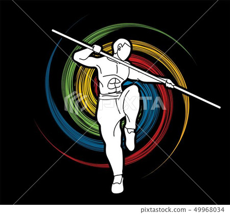Kung Fu with quarterstaff action cartoon graphic  49968034