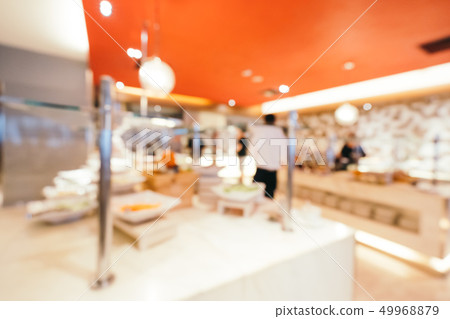 Abstract blur and defocused breakfast buffet in hotel restaurant and coffee shop cafe interior Abstract blur and defocused breakfast buffet in hotel restaurant and coffee shop cafe interior 49968879