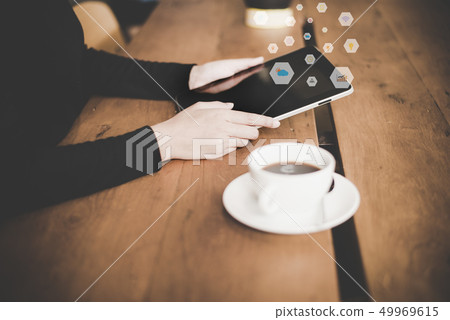 Close up hand woman use laptop and Close up hand woman use laptop and 49969615