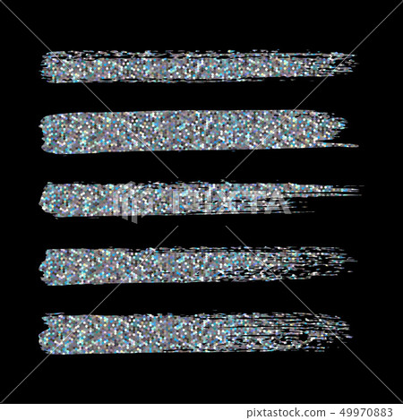 Vector silver glitter brush strokes set isolated at black backgr Vector silver glitter brush strokes set isolated at black backgr 49970883