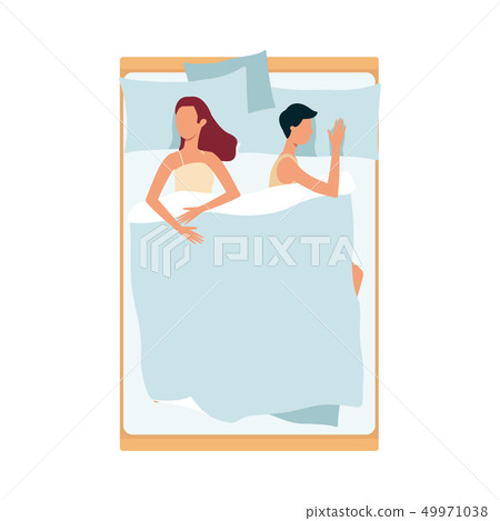 A sleeping flat couple, a man sleeping on his side, a woman sleeping on her back on a bed. A sleeping flat couple, a man sleeping on his side, a woman sleeping on her back on a bed. 49971038