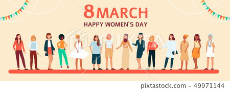 Horizontal female flat banner with text 8 march, Happy Womens day. Horizontal female flat banner with text 8 march, Happy Womens day. 49971144