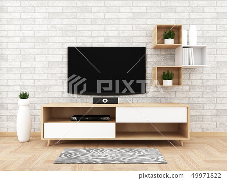 Tv Cabinet In Modern Empty Room Japanese Stock Illustration