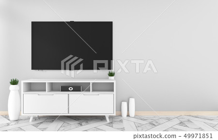 Smart Tv Mockup with blank black screen hanging  49971851