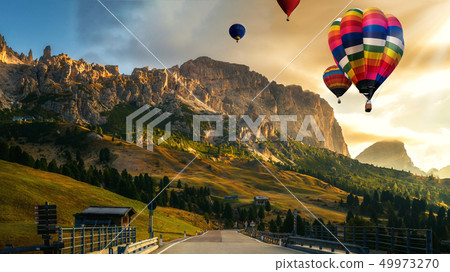Nature landscape hot air balloons festival in sky. 49973270