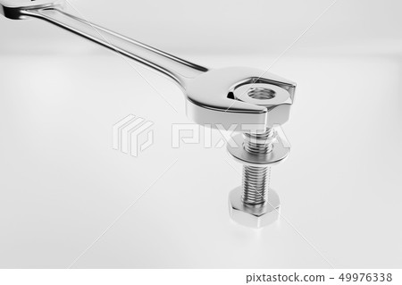 Wrench with bolt and nut. 3d rendering 49976338