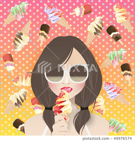 woman ice cream lover on ice cream background 49976574