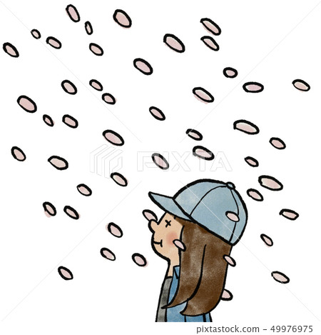 A child with a cherry snowstorm and a hat 49976975