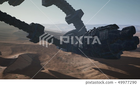 old rusted alien spaceship in desert 49977290