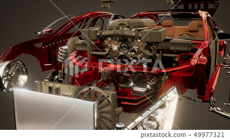 Disassembled Car with Visible Parts 49977321