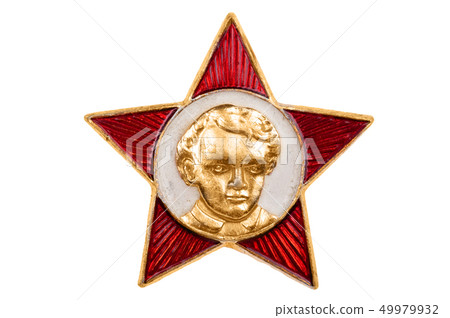 Soviet badge Lenin on white close up Soviet badge Lenin on white close up 49979932