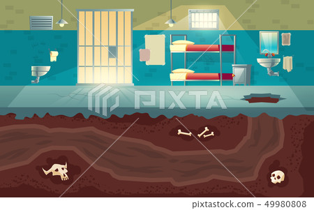 Prisoners escape from jail cartoon vector concept 49980808