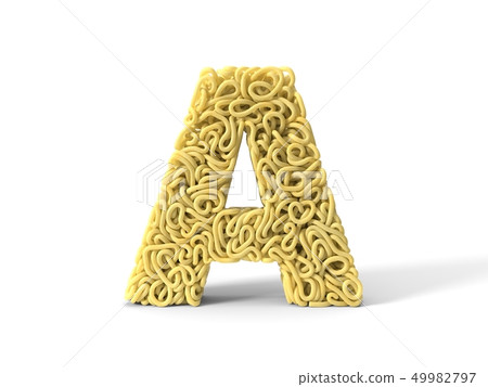 noodle in shape of A letter. curly spaghetti for cooking. 3d illustration 49982797