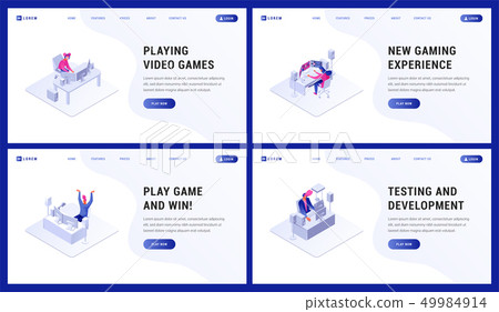 Gaming website landing page flat set Gaming website landing page flat set 49984914