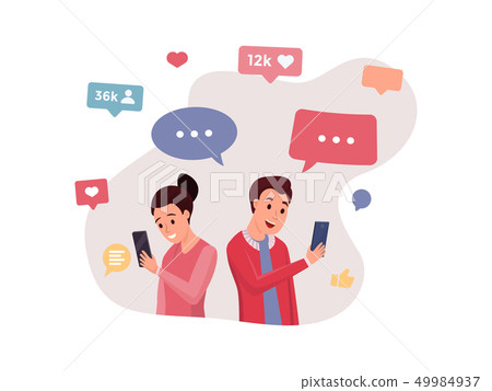 Boy and girl communicate via internet app 49984937