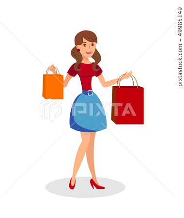 Girl with Shopping Bags Flat Vector Illustration - Stock Illustration ...