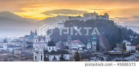 Panoramic view of Salzburg at winter morning Panoramic view of Salzburg at winter morning 49986373