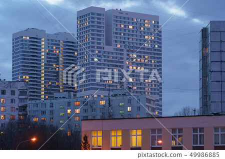 Blue spring sunset in a residential area of Moscow 49986885