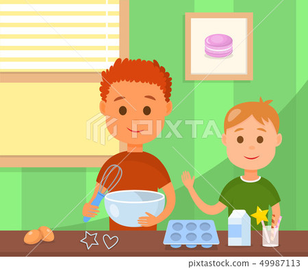 Children cooking Tasty Cookies Vector Illustration 49987113