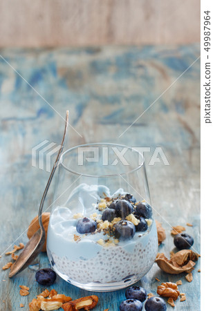 Blueberries and yogurt chia pudding parfait 49987964