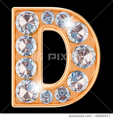 Golden letter D with diamonds. 3D rendering - Stock Illustration ...