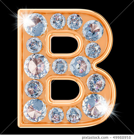 Golden Letter B With Diamonds. 3D Rendering - Stock Illustration ...