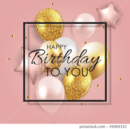 Glossy Happy Birthday Balloons Background Vector 49989101