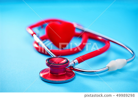 Heart and stethoscope on blue background.Selective Heart and stethoscope on blue background.Selective 49989298