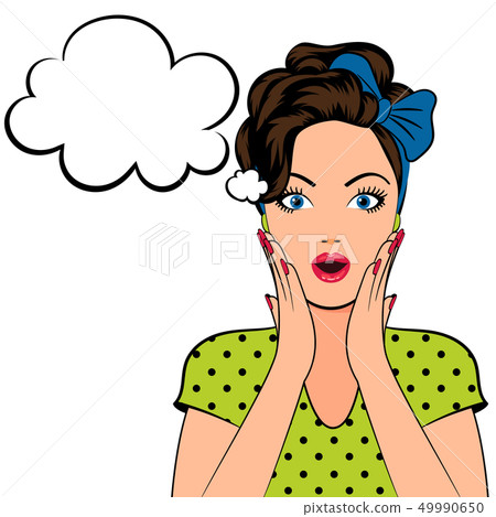 Pop art woman with speech bubble Pop art woman with speech bubble 49990650