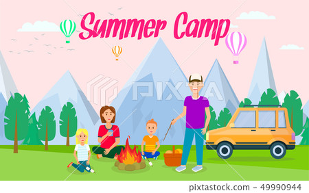 Summer Camp Horizontal Flat Banner with Lettering Summer Camp Horizontal Flat Banner with Lettering 49990944
