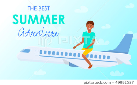 Dark skin Man Sitting on Airplane Vector Banner Dark skin Man Sitting on Airplane Vector Banner 49991587