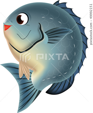 可愛的魚插圖：「Mejina」（一種鯛魚），向量格式，白色背景（PNG 版本具有透明背景），單幅插圖。 49992151