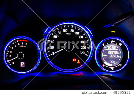 Night time close up car dashboard Night time close up car dashboard 49995531