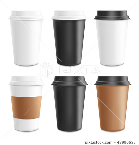 Mockup and template realistic 3d set of paper, cardboard and plastic coffee cup. 49996655