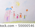 Children's drawing My Happy Family . The concept of child psychology. 50000546