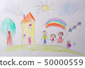 Children's drawing My Happy Family . The concept of child psychology. Psychological testing of the 50000559