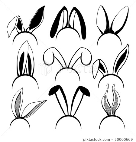 Sketch set of the ears of the Easter bunny. Happy - Stock Illustration ...