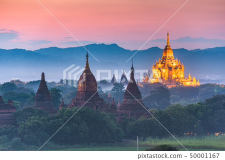 Bagan, Myanmar ancient temple ruins landscape in 50001167