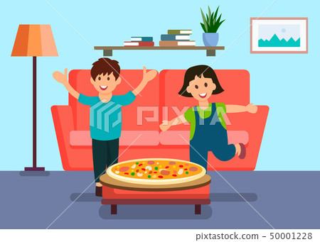 Toddlers Running for Pizza Vector Illustration Toddlers Running for Pizza Vector Illustration 50001228