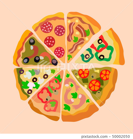 Assorti Pizza Slices Color Vector Illustration 50002050