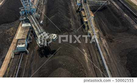 Aerial view large bucket wheel excavators in a Aerial view large bucket wheel excavators in a 50002555