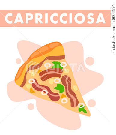 Capricciosa Pizza Slice Closeup Flat Illustration 50003554