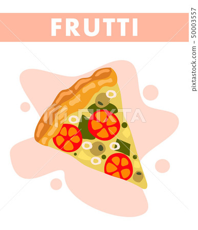 Frutti Pizza Slice Closeup Cartoon Illustration 50003557