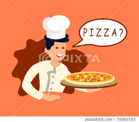 Chef Offering Pizza to Client Vector Illustration Chef Offering Pizza to Client Vector Illustration 50003583