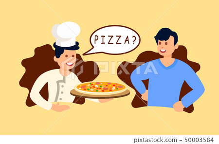 Chef Giving Pizza to Customer Vector Illustration Chef Giving Pizza to Customer Vector Illustration 50003584