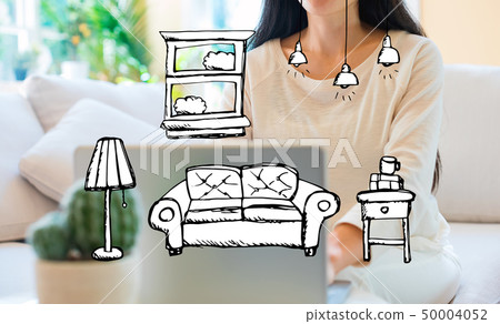 New apartment dream with woman using her laptop 50004052