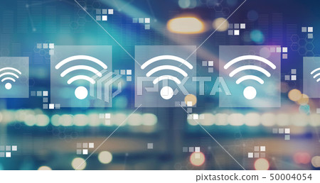Wifi concept with blurred city lights Wifi concept with blurred city lights 50004054