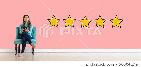 Five star rating with young woman 50004179