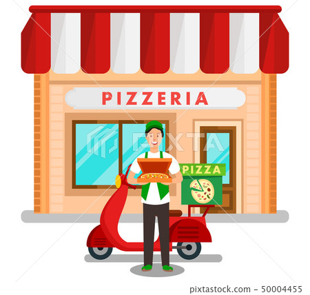 Family Pizzeria Delivery Service Flat Illustration 50004455