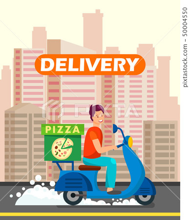 Pizzeria Worker Delivering Dinner Illustration 50004550